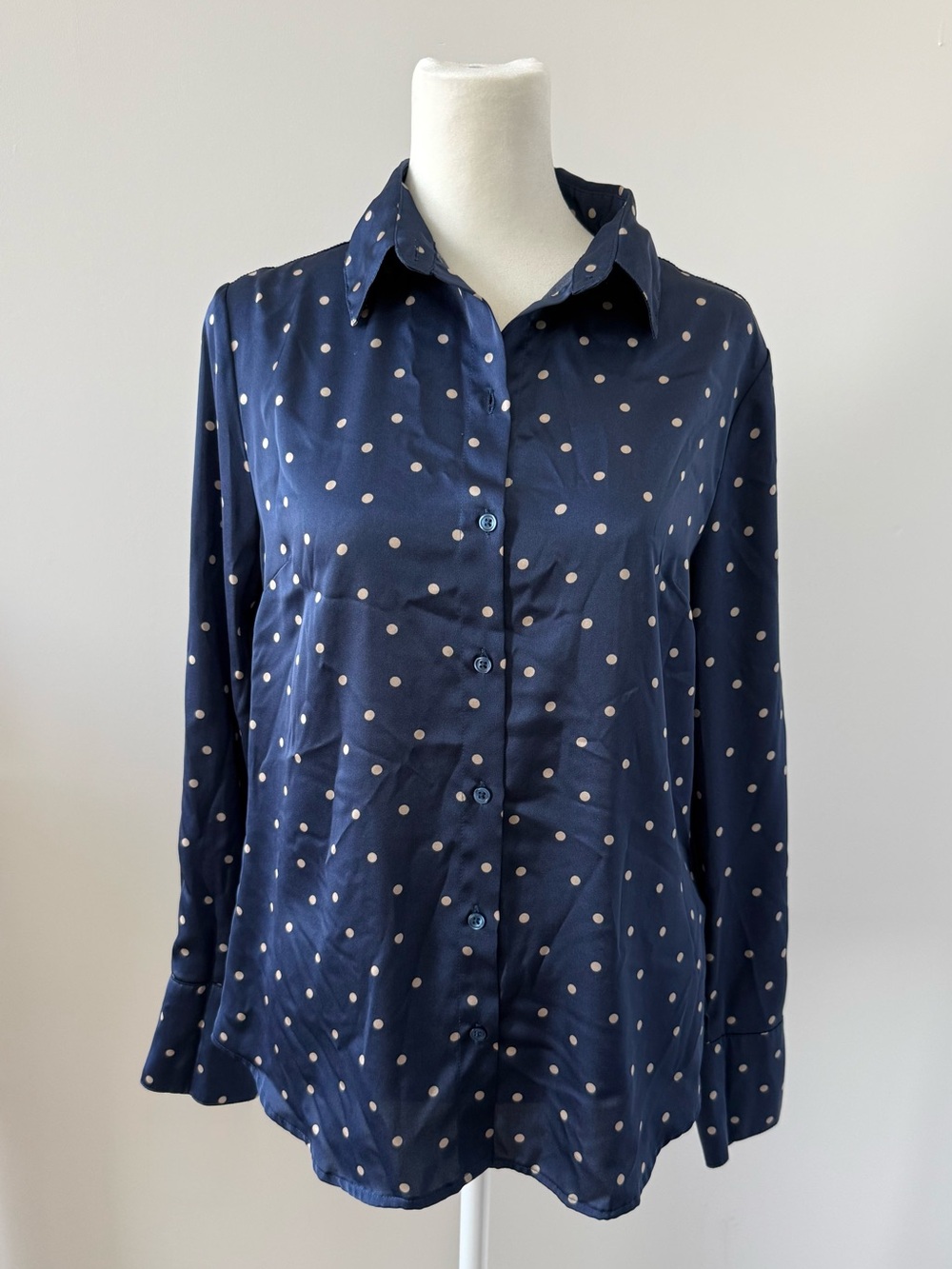 Banana Republic Women’s Navy Polka Dot Satin Button-Up Shirt